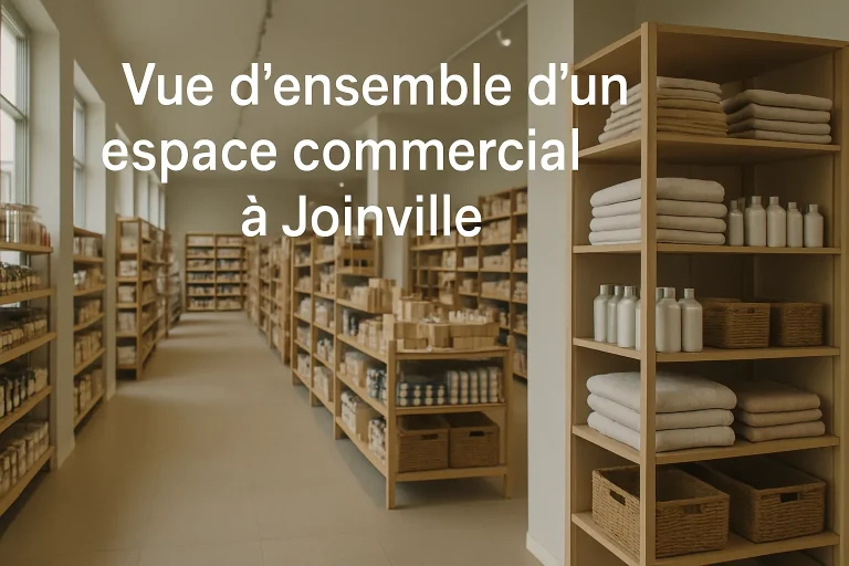 Intérieur d'un commerce à Joinville avec des étagères bien rangées sous une lumière douce.