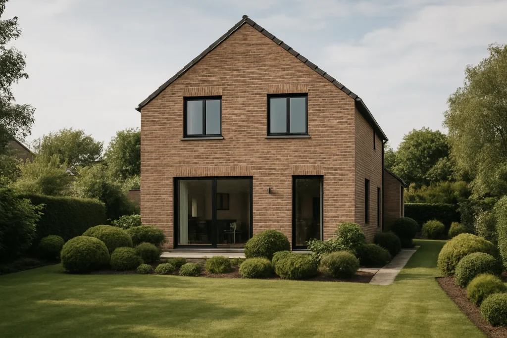 Vue extérieure d'une résidence moderne avec jardin en Haute-Marne